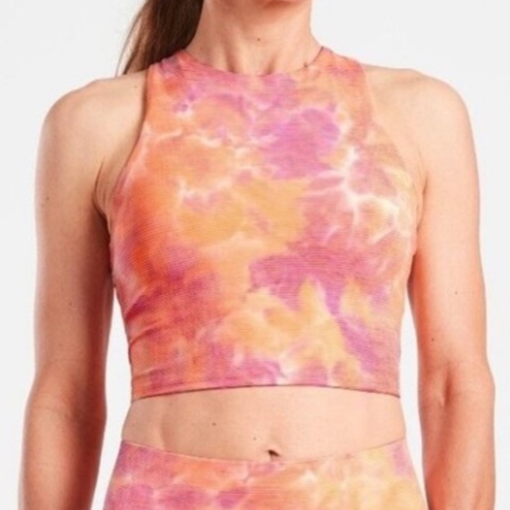 Athleta Conscious Texture Crop Top  pink tie dye print Size large